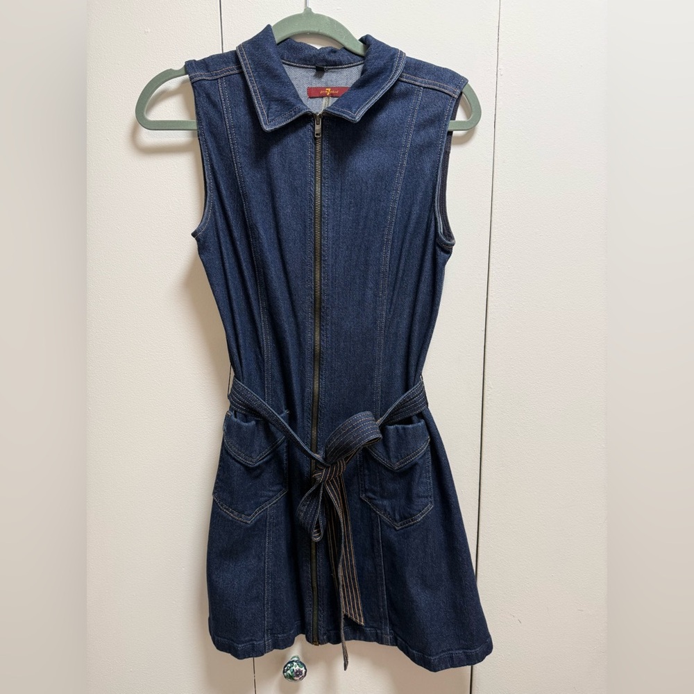 7 For All Mankind Denim Sleeveless Zip-Up Dress